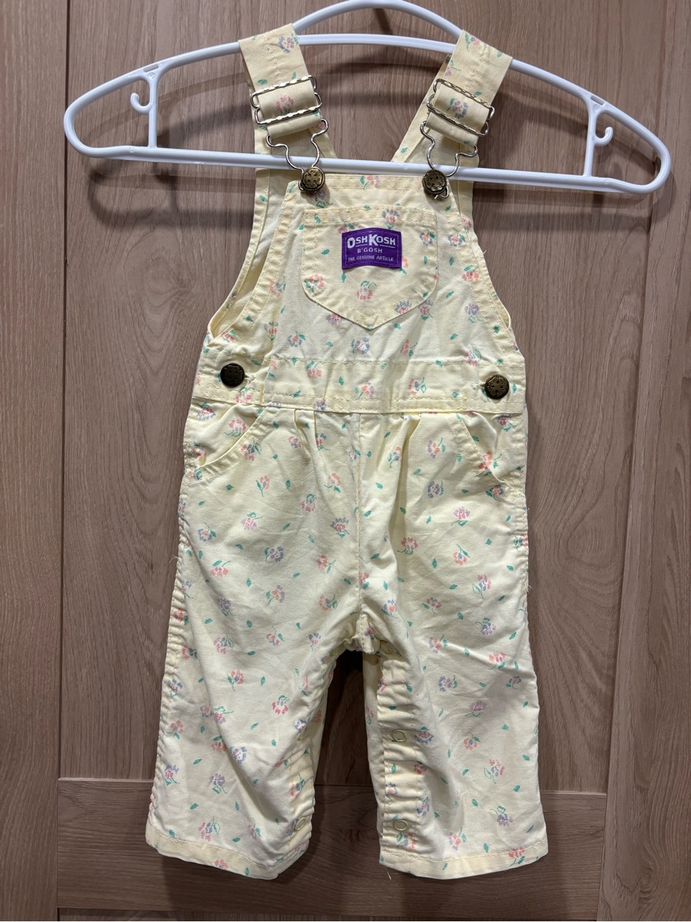 VTG 90s OshKosh Overalls Size 6/9m Pale Yellow Floral Spring Summer